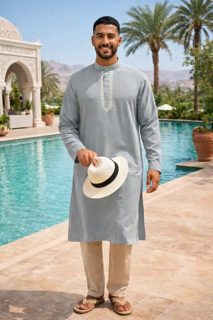 Yousify Casual Breathable Lightweight Henley Kaftan