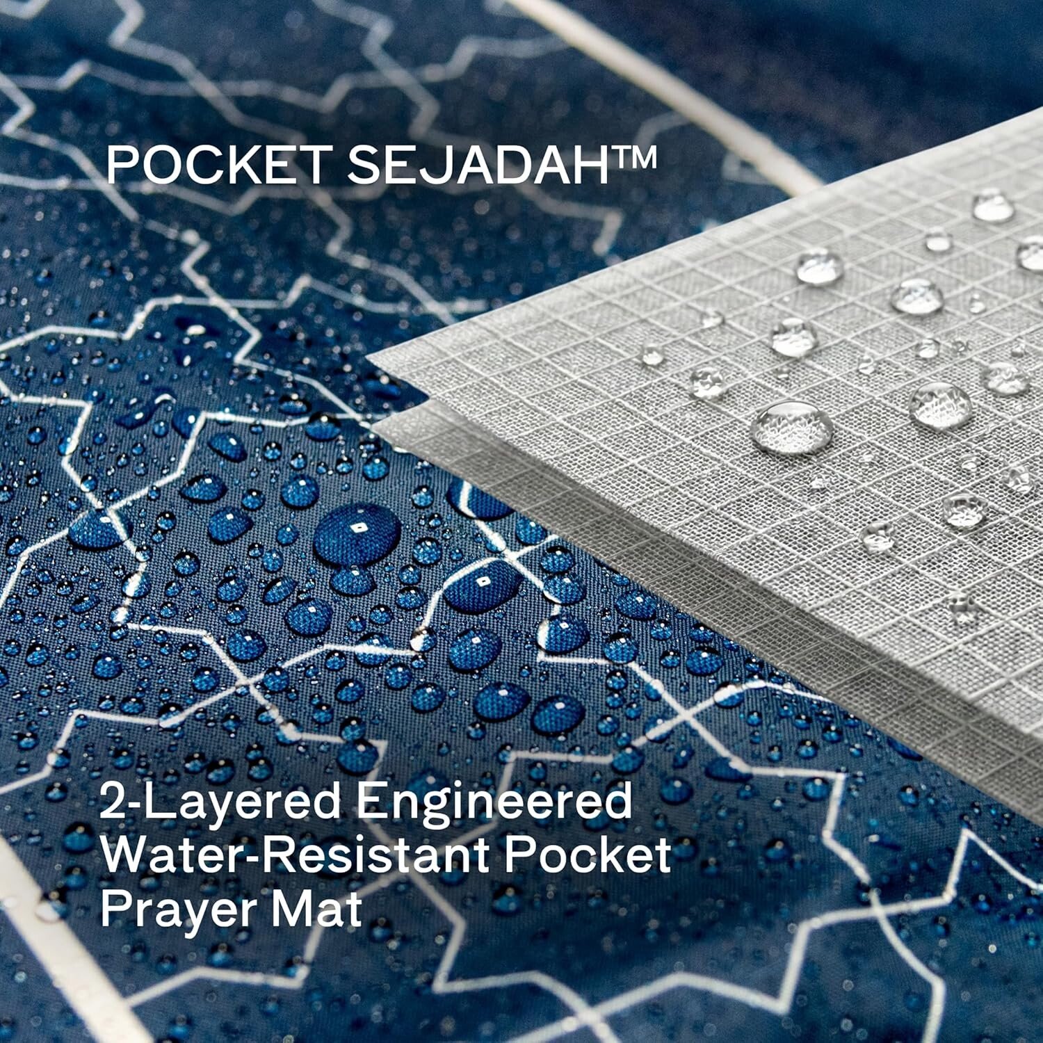 2-layered waterproof prayer mat fabric with water droplets
