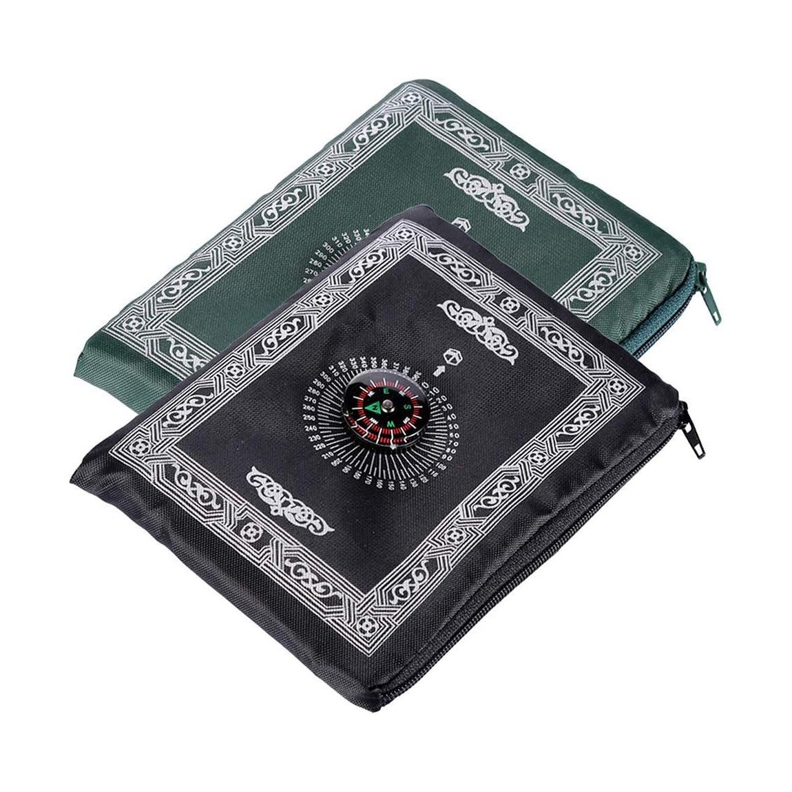 Anlising 2pcs travel prayer mat with compass set in black and green