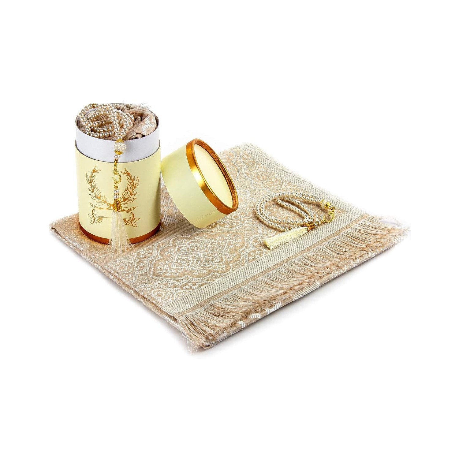 Beige Ihvan Islamic Gift Set with cylinder box