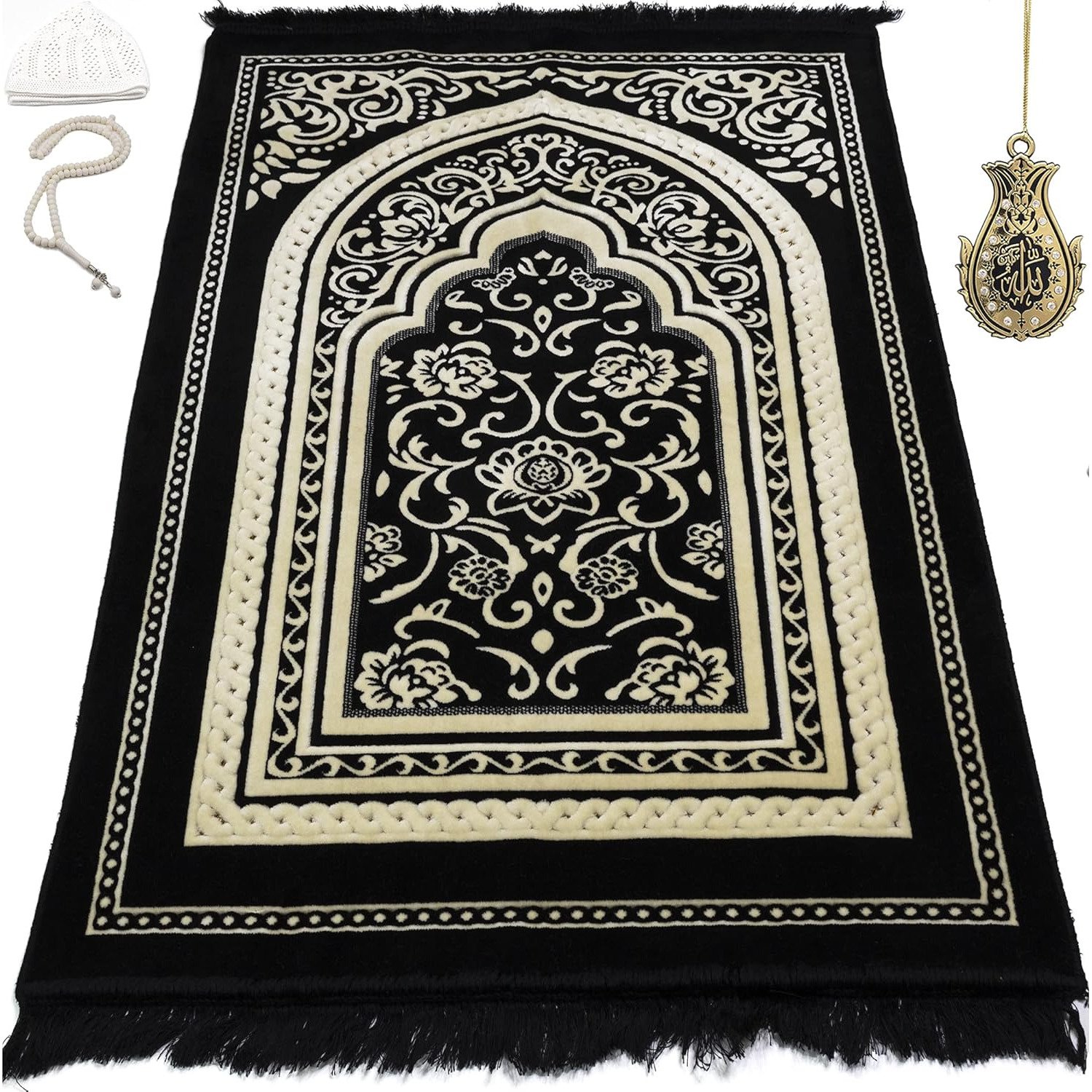 Black Modefa Turkish Islamic Prayer Rug set