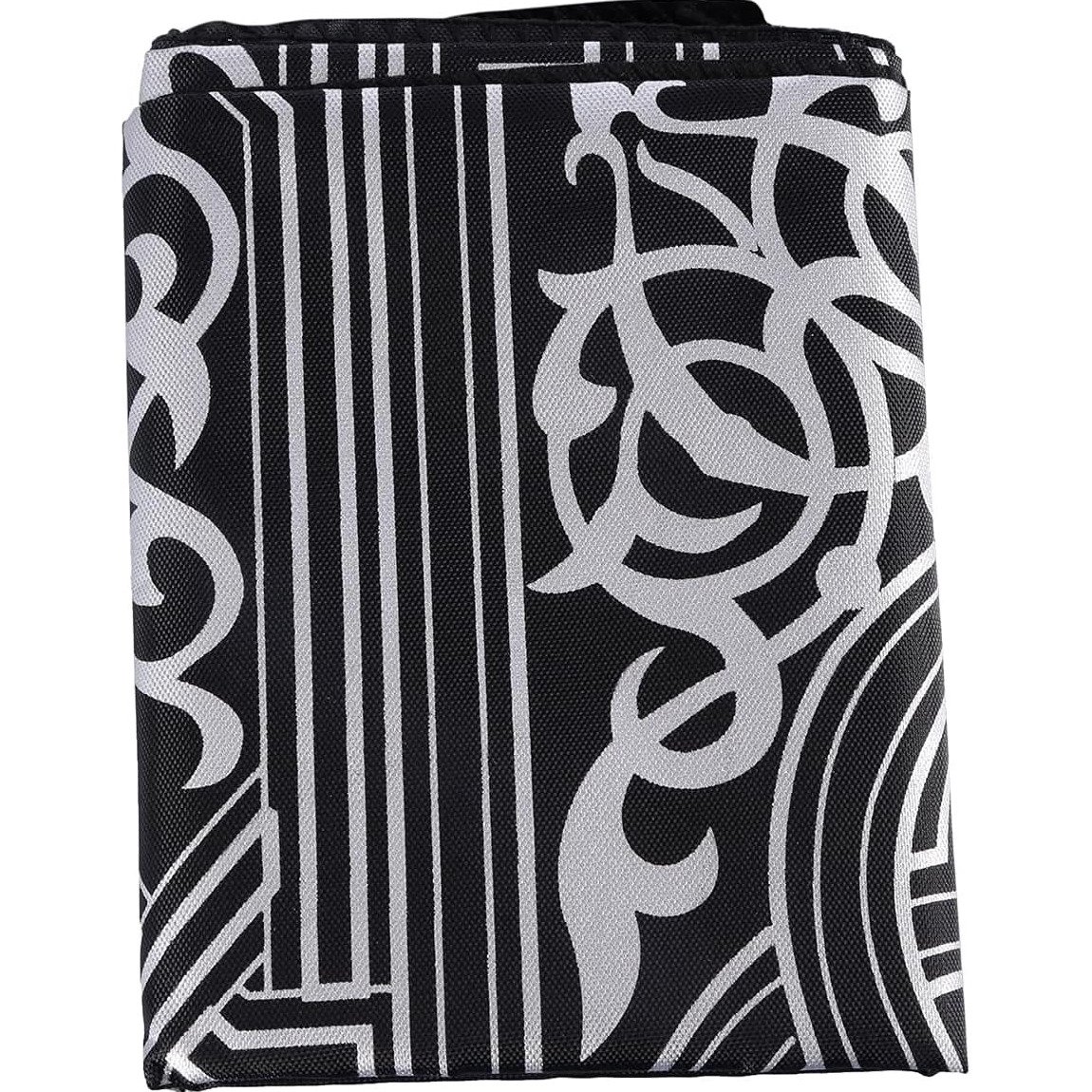 Black pocket prayer mat with silver Islamic pattern