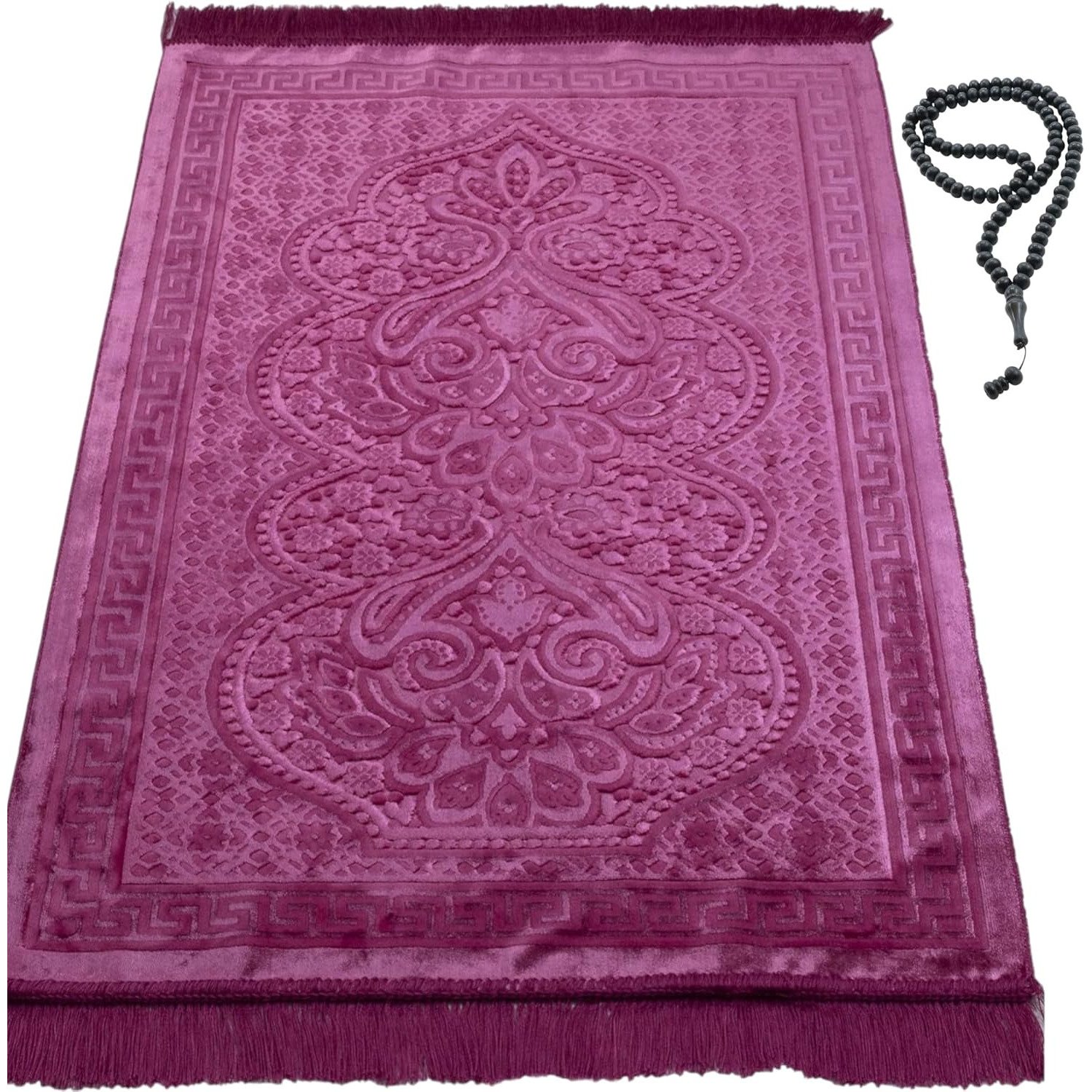 Burgundy Turkish luxury velvet prayer mat with beads