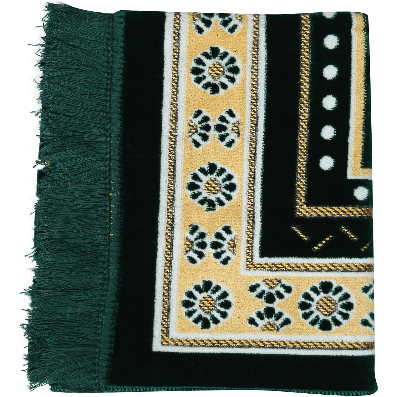Folded Green Turkish Muslim Prayer Rug corner