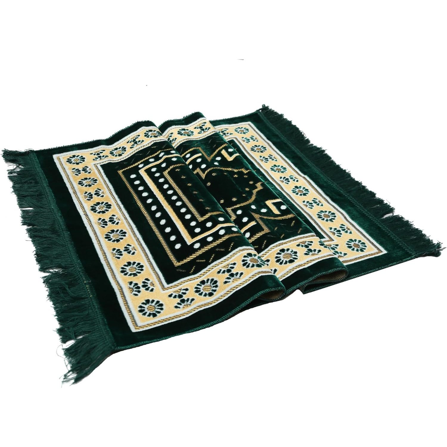 Folded Green Turkish Muslim Prayer Rug view