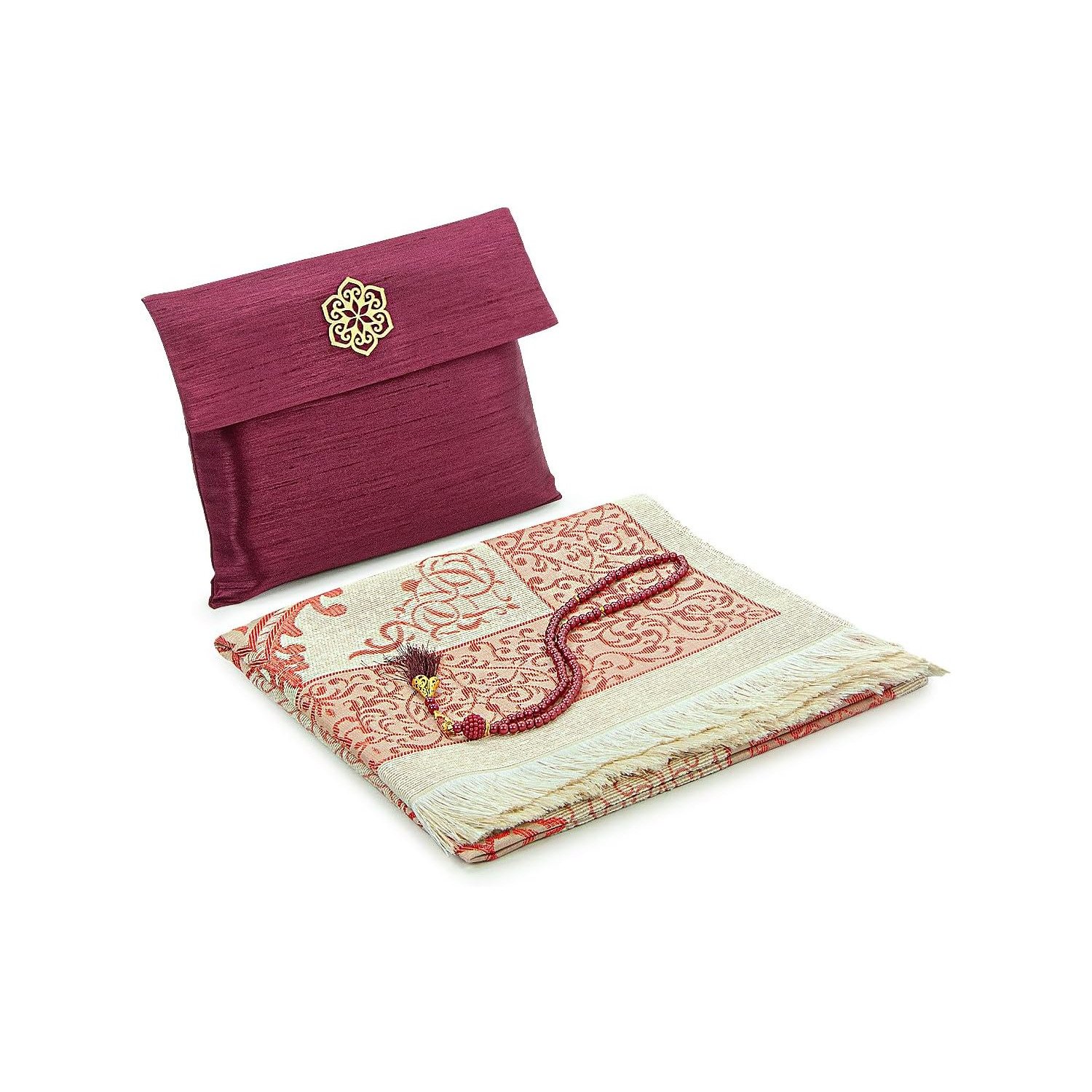 Ihvan Burgundy Cotton Prayer Mat Set