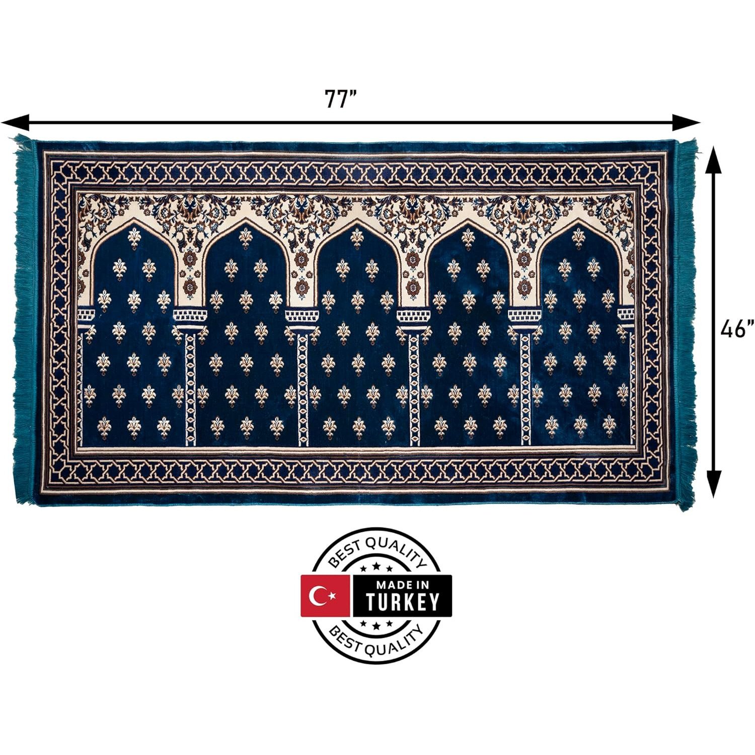 Large Modefa Turkish prayer rug dimensions for 5 people