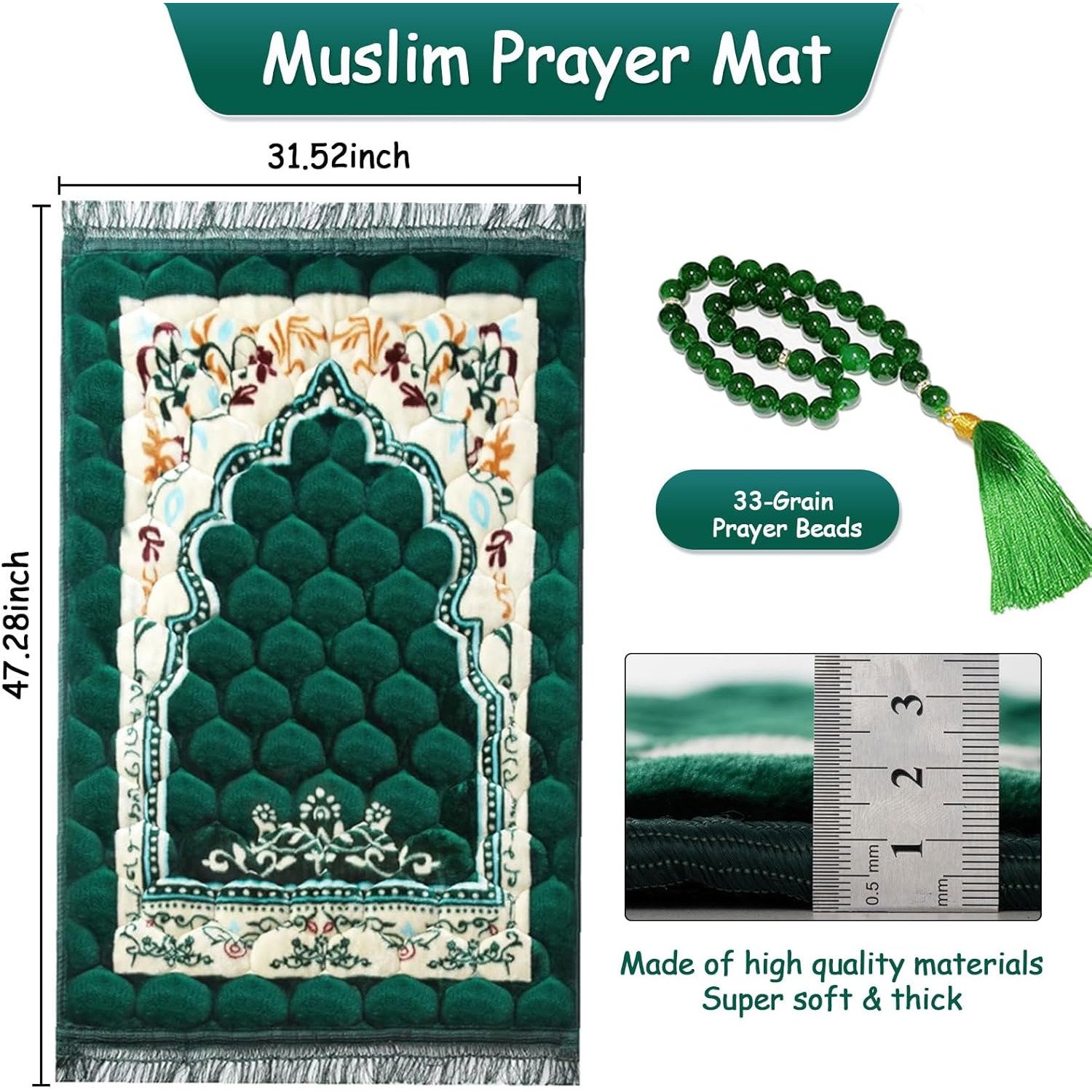 Large Thick Prayer rug with size measurements
