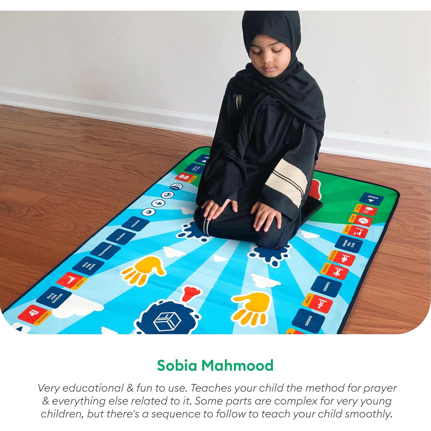 Little Muslim Girl Using My Salah Mat Interactive Prayer Mat