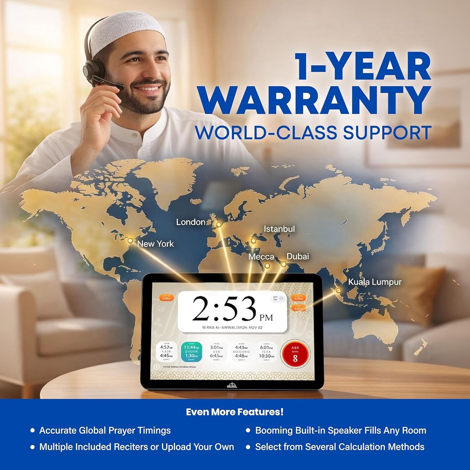 Masjidal Smart Azan Clock Warranty and Support