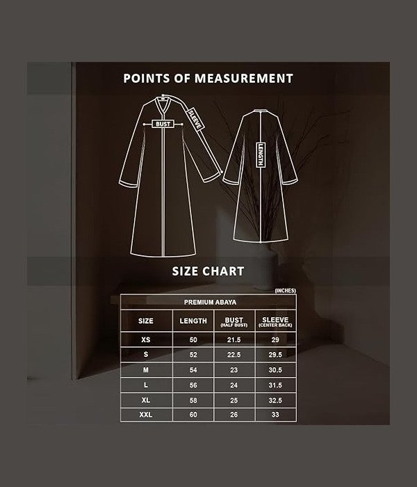 Maya Abaya Size Chart