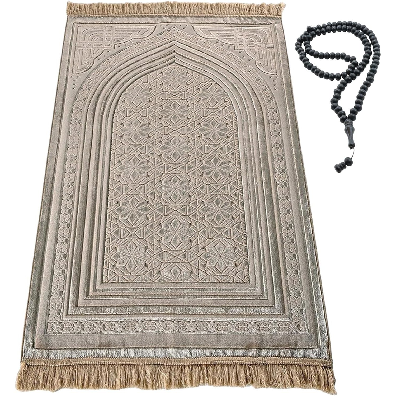 Mink Turkish velvet luxury prayer rug with beads