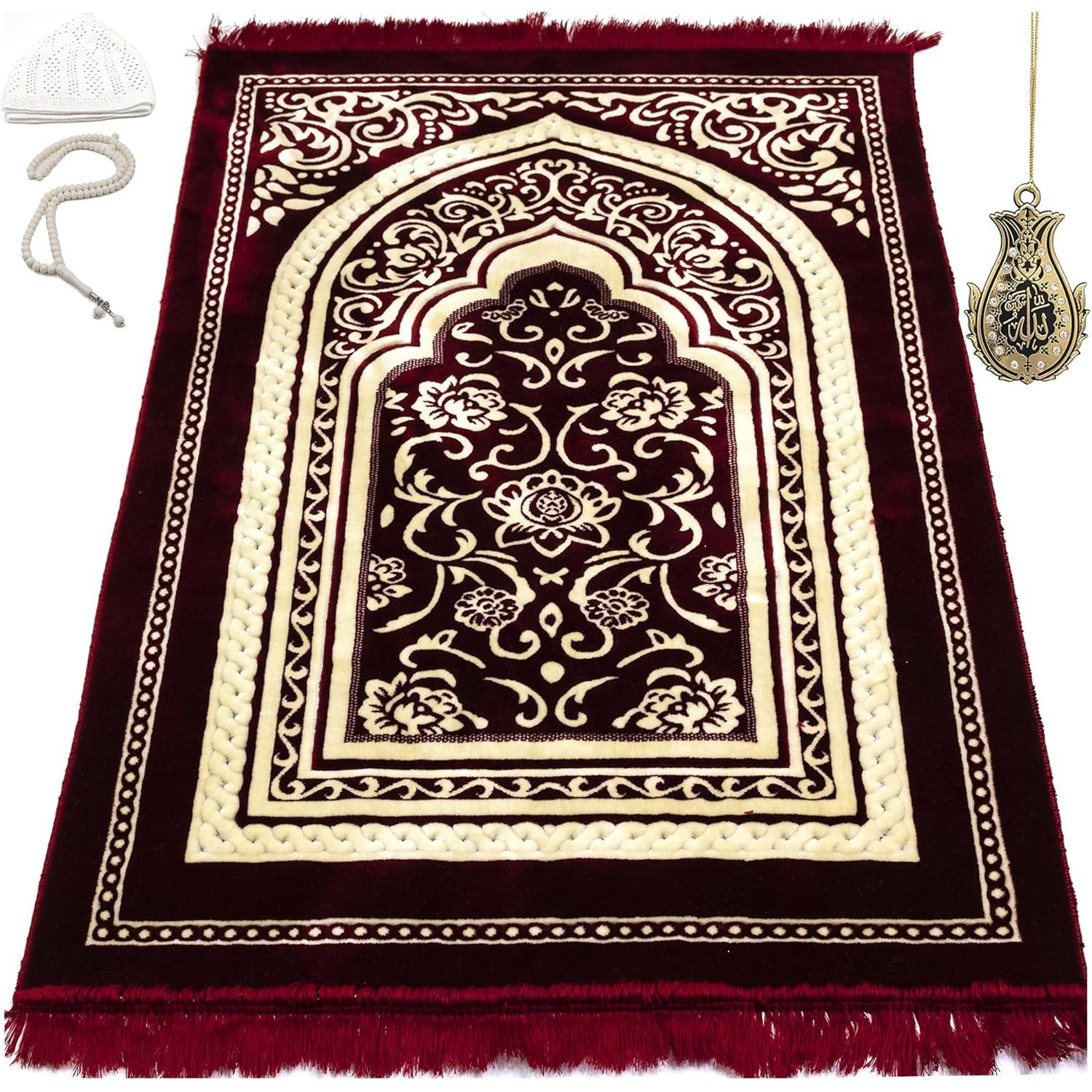 Modefa Turkish Islamic Prayer Rug with Kufi set