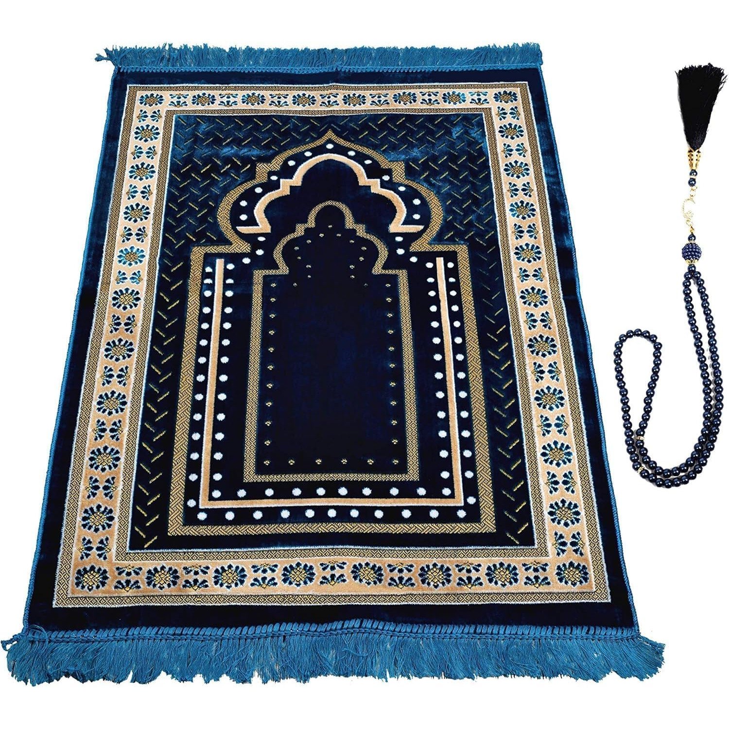 Navy Blue Turkish Muslim Prayer Rug set