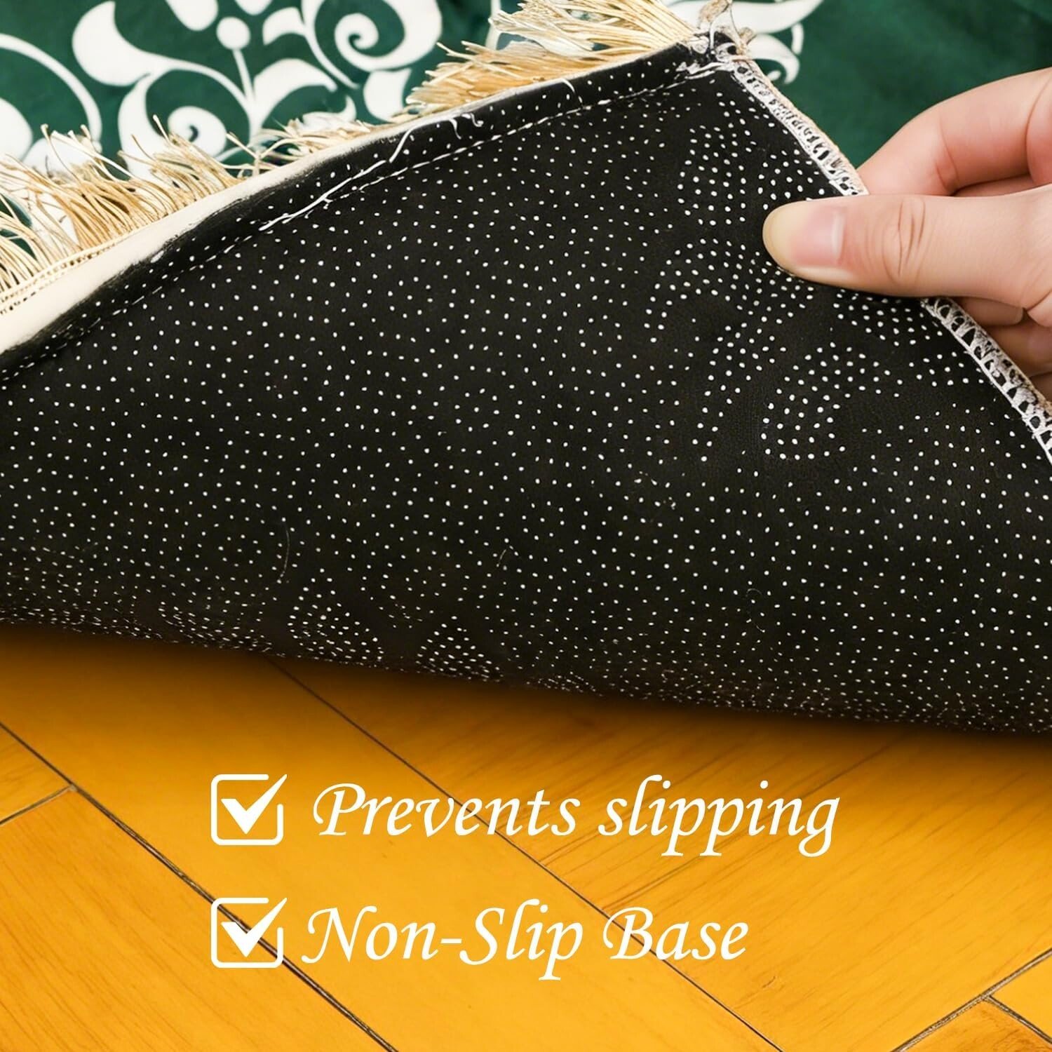 Non-slip base of a decorative Islamic prayer mat to prevent slipping