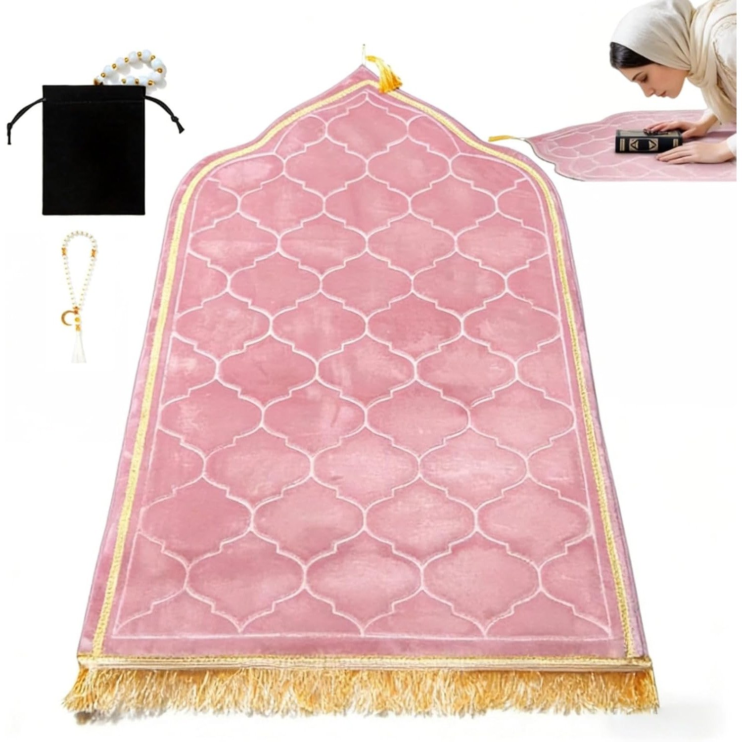 Pink RONGJUKD Women Prayer Mat with Velvet Bag