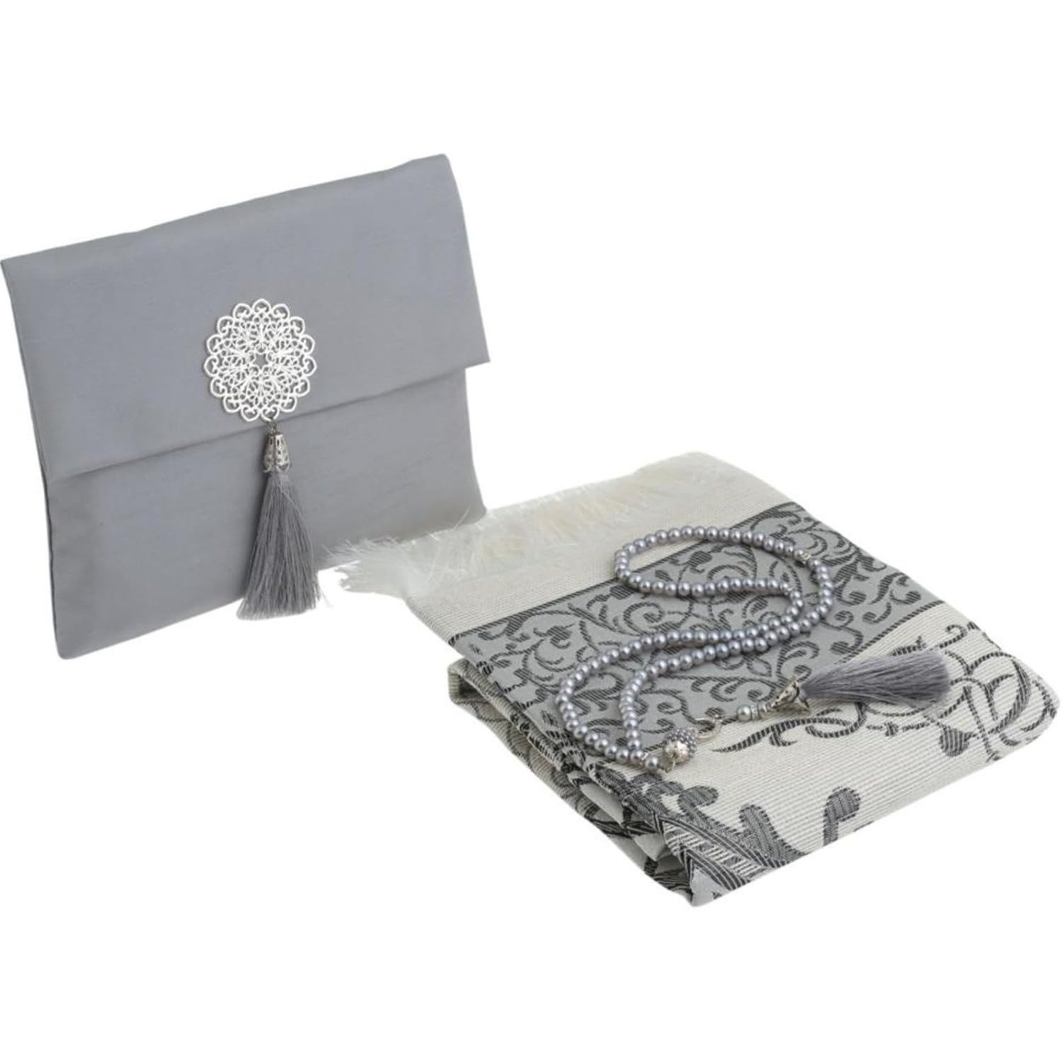 Prien Grey Portable Muslim Prayer Mat Set with Tasbih