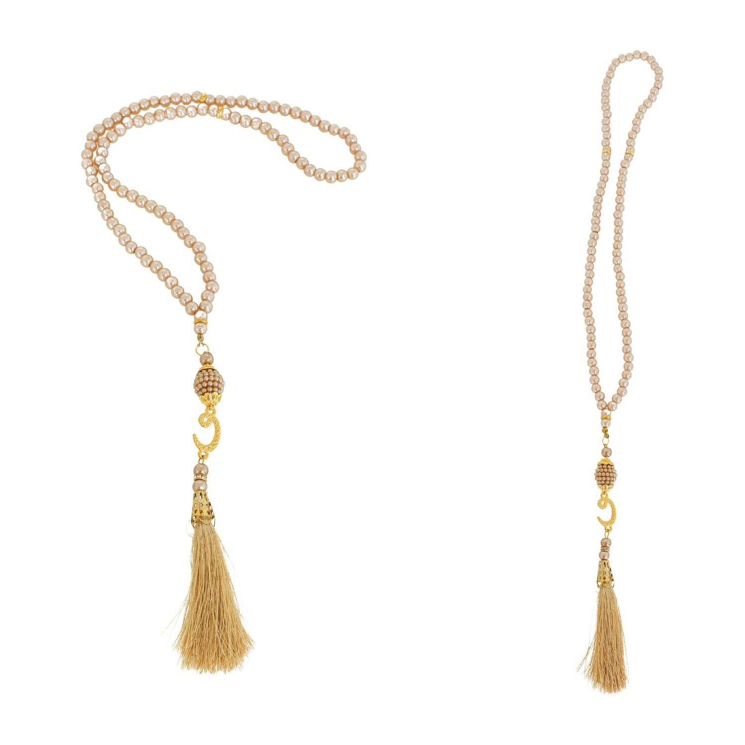 Prien Pearl Tasbih Beads with Golden Crescent Moon Charm