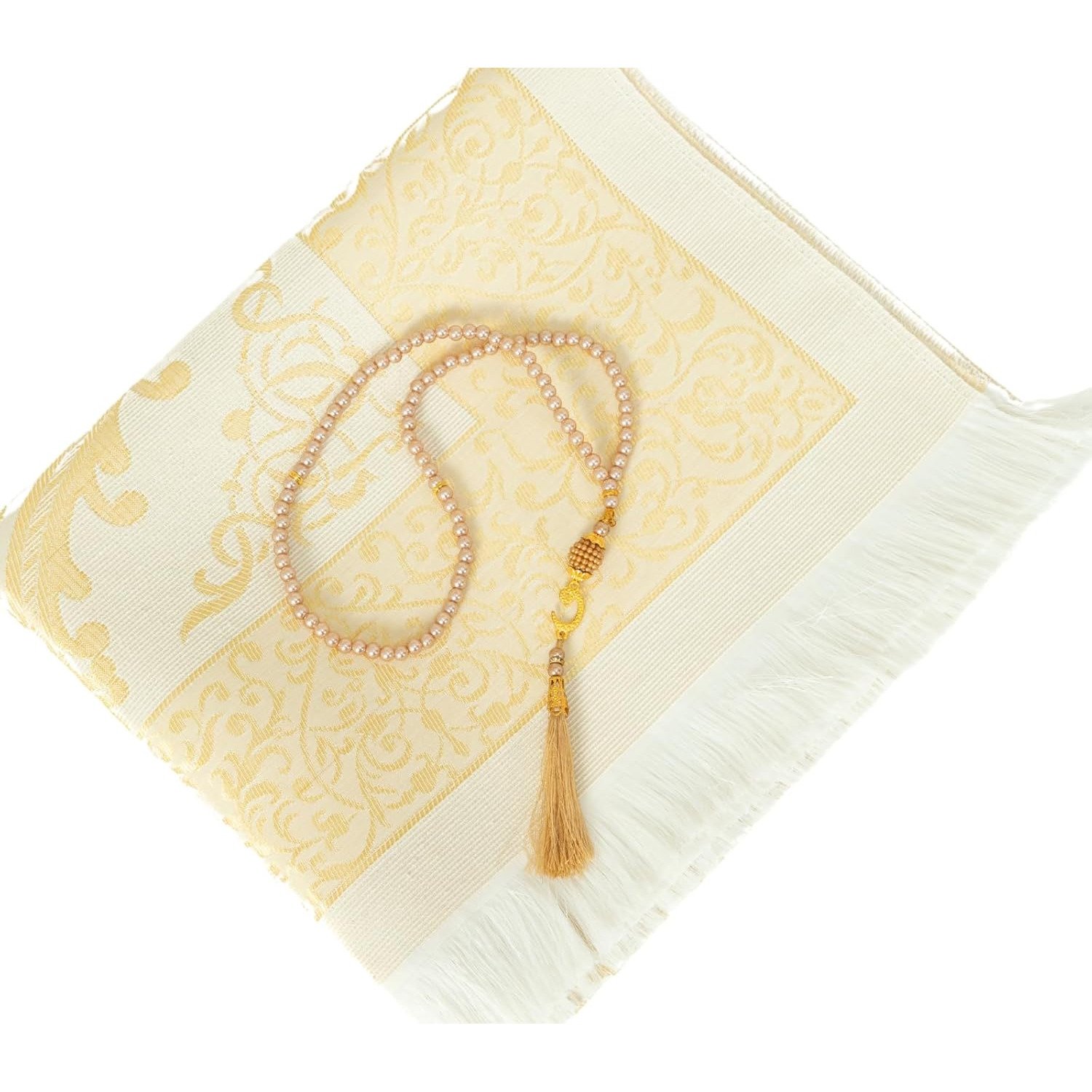 Prien Turkish Luxury Muslim Prayer Mat with Rosary Beads