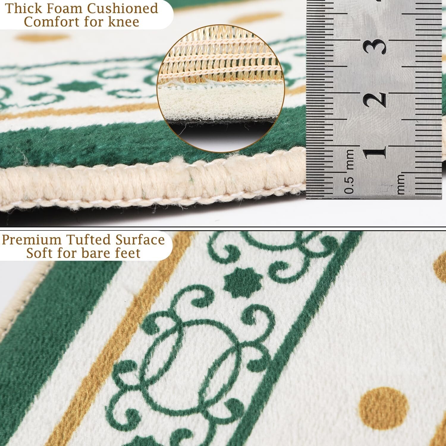 Thick foam cushioned Arabic design prayer mat for knee comfort